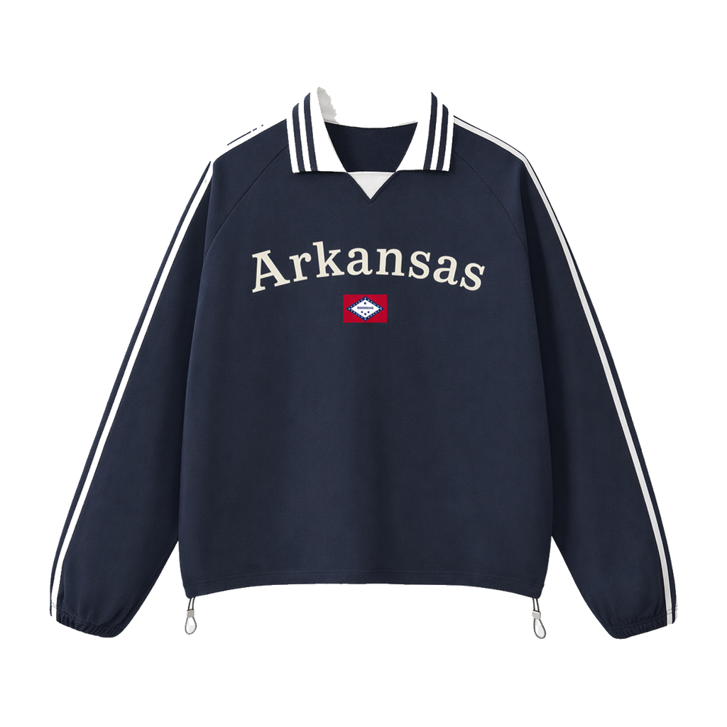 Collection 6 Arkansas Contrast Striped Lapel Collar Sweatshirt - Royal Blue front