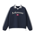 Collection 6 Arkansas Contrast Striped Lapel Collar Sweatshirt - Royal Blue front