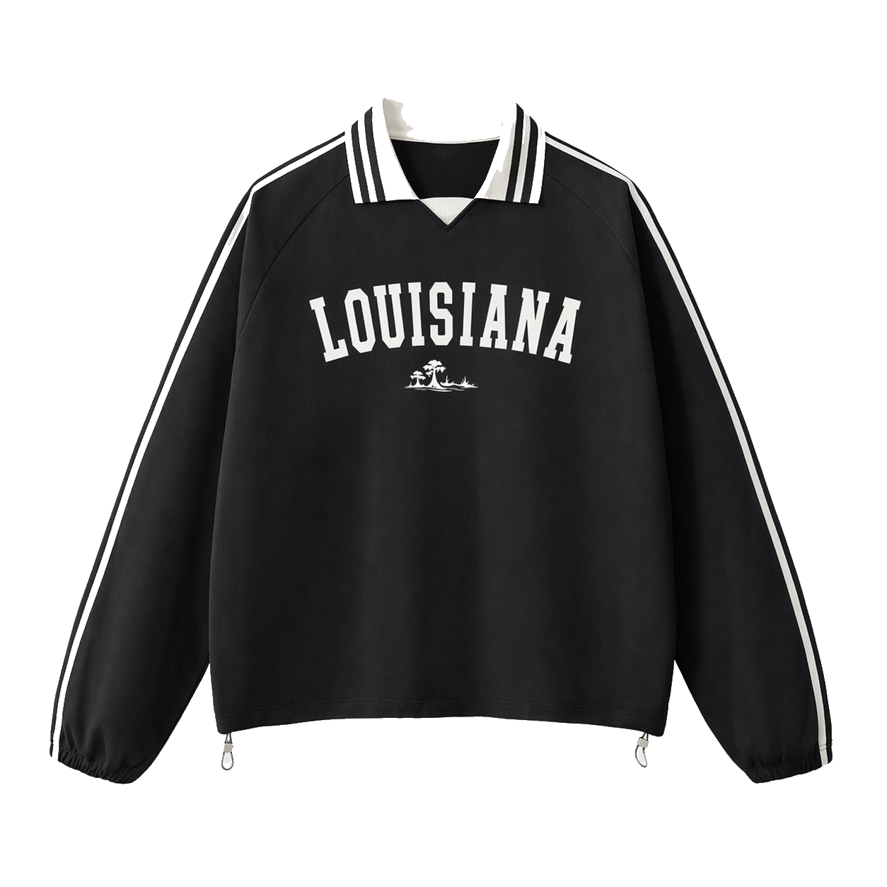 Collection 9 Louisiana Contrast Striped Lapel Collar Sweatshirt - Black front