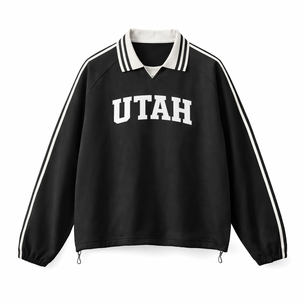 Collection 1 Utah Contrast Striped Lapel Collar Sweatshirt - Black front