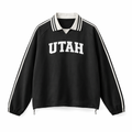 Collection 1 Utah Contrast Striped Lapel Collar Sweatshirt - Black front