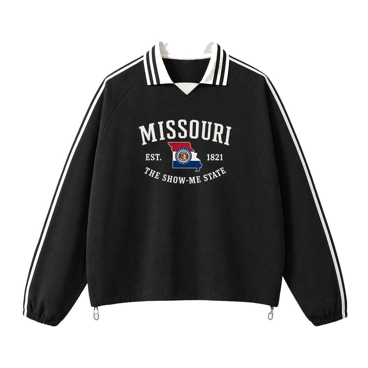 Collection 8 Missouri Contrast Striped Lapel Collar Sweatshirt - Black front