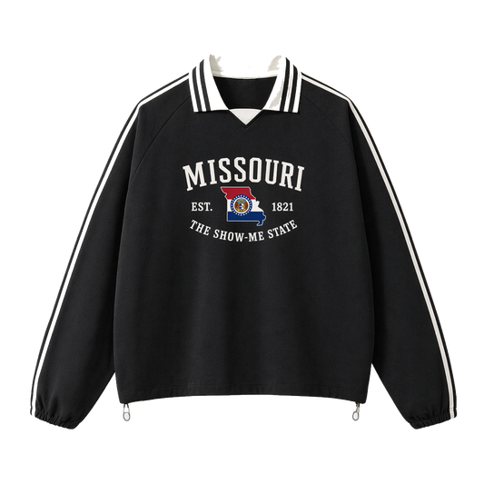 Collection 8 Missouri Contrast Striped Lapel Collar Sweatshirt - Black front