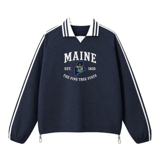 Collection 8 Maine Contrast Striped Lapel Collar Sweatshirt - Royal Blue front
