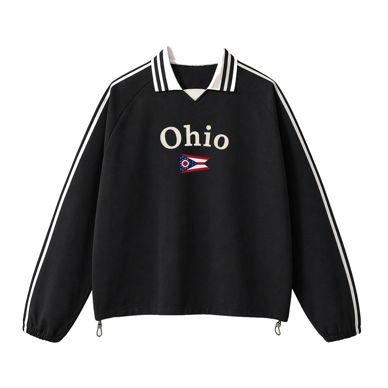 Collection 6 Ohio Contrast Striped Lapel Collar Sweatshirt - Black front