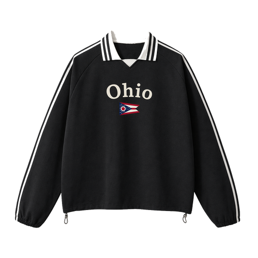 Collection 6 Ohio Contrast Striped Lapel Collar Sweatshirt - Black front