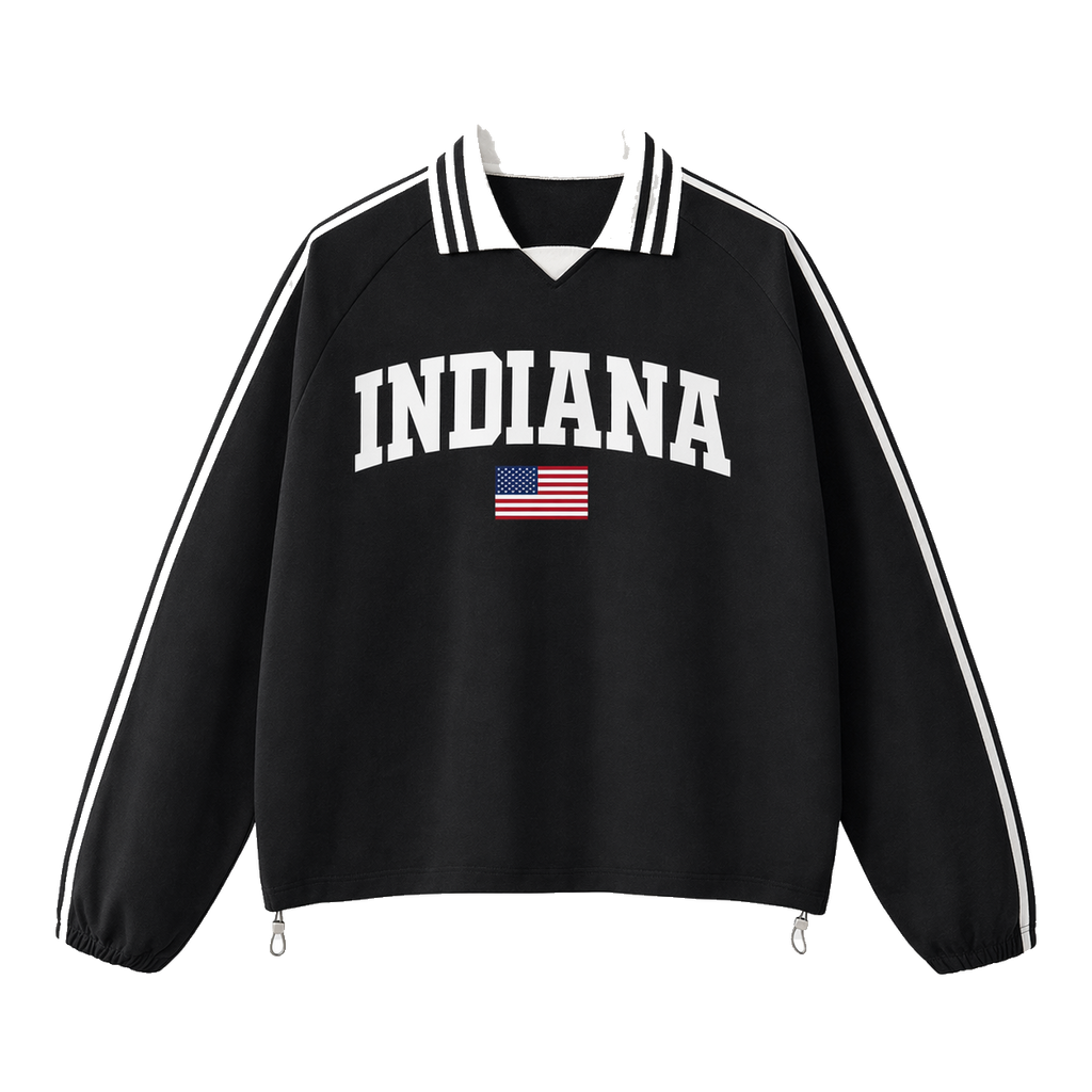 Collection 2 Indiana Contrast Striped Lapel Collar Sweatshirt - Black front