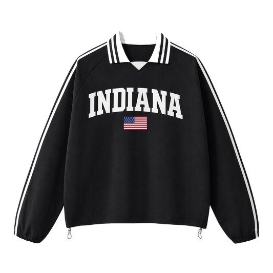 Collection 2 Indiana Contrast Striped Lapel Collar Sweatshirt - Black front