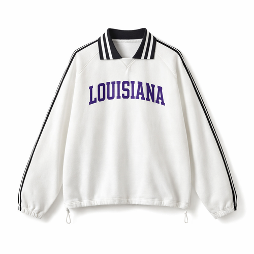 Collection 1 Louisiana Contrast Striped Lapel Collar Sweatshirt - White front