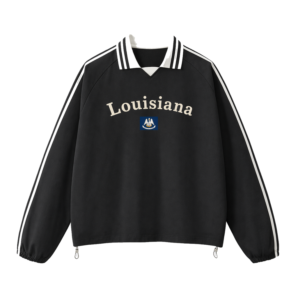 Collection 6 Louisiana Contrast Striped Lapel Collar Sweatshirt - Black front