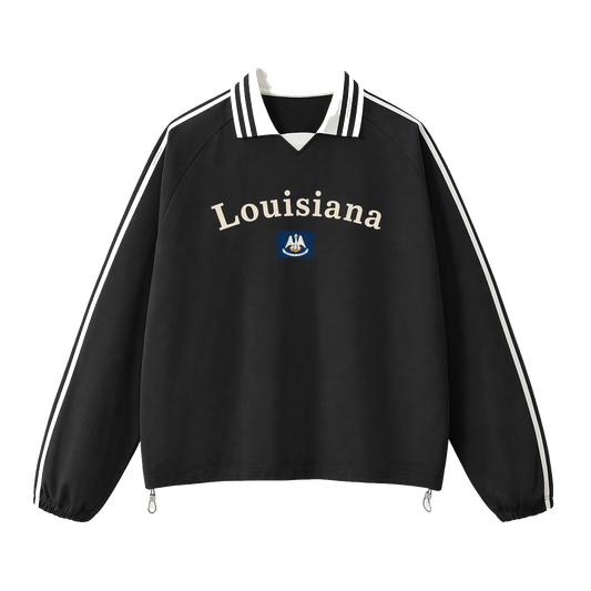 Collection 6 Louisiana Contrast Striped Lapel Collar Sweatshirt - Black front