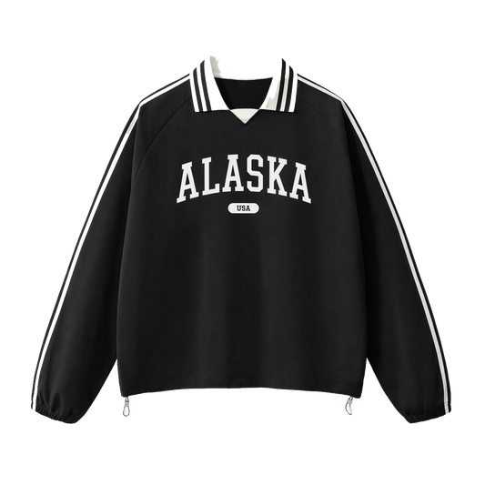 Collection 4 Alaska Contrast Striped Lapel Collar Sweatshirt - Black front