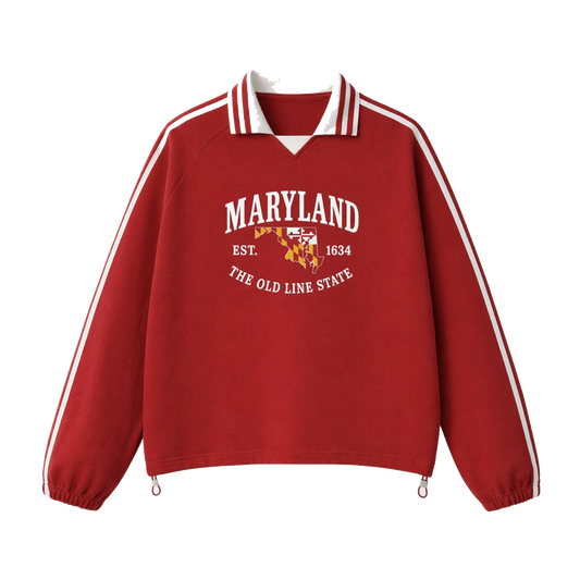Collection 8 Maryland Contrast Striped Lapel Collar Sweatshirt - Red front