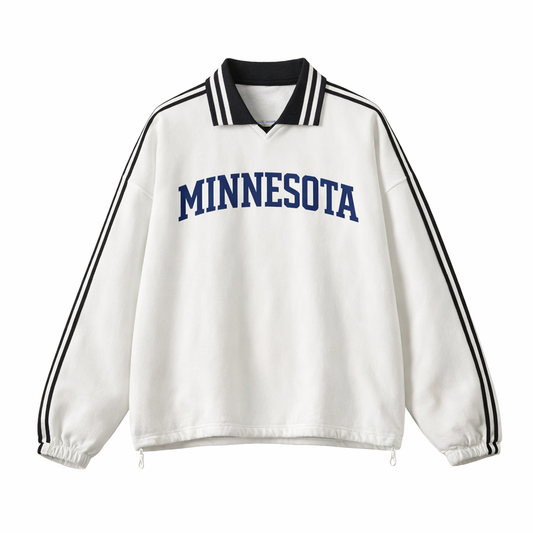 Collection 1 Minnesota Contrast Striped Lapel Collar Sweatshirt - White front