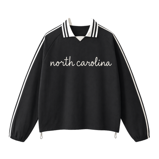 Collection 3 North Carolina Contrast Striped Lapel Collar Sweatshirt - Black front