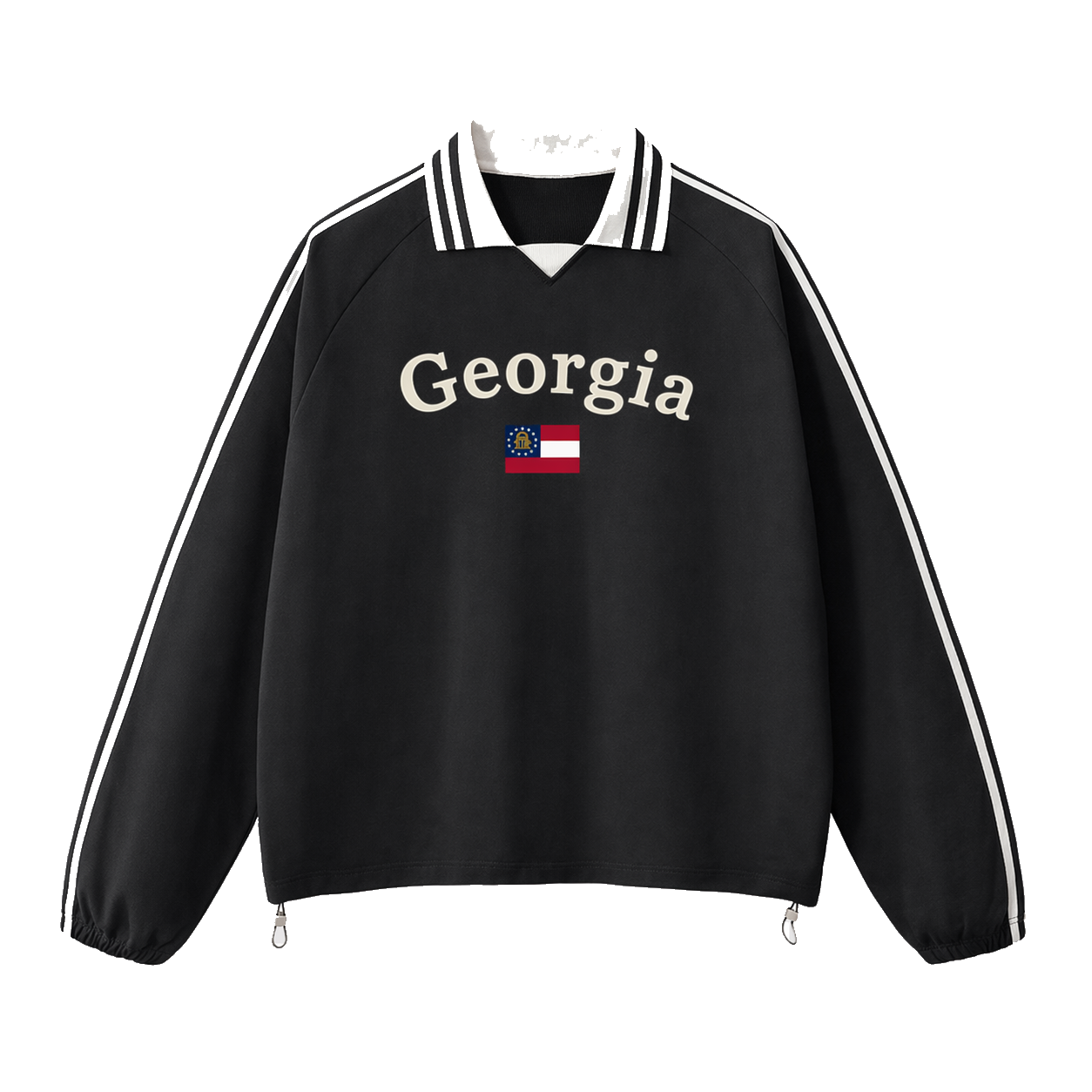 Collection 6 Georgia Contrast Striped Lapel Collar Sweatshirt - Black front