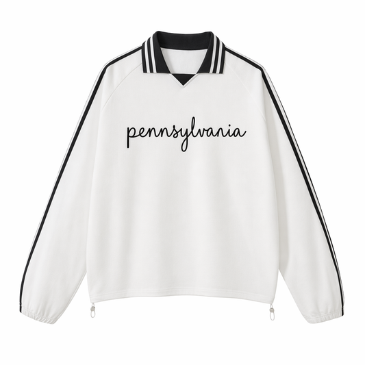Collection 3 Pennsylvania Contrast Striped Lapel Collar Sweatshirt - White front