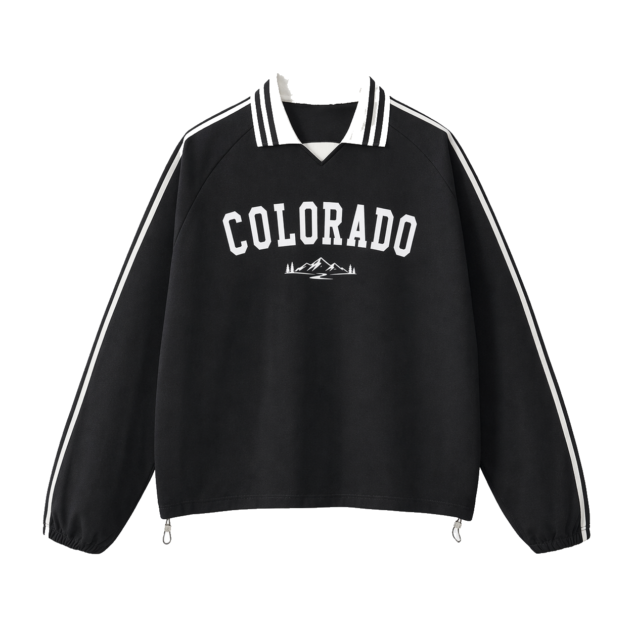 Collection 9 Colorado Contrast Striped Lapel Collar Sweatshirt - Black front