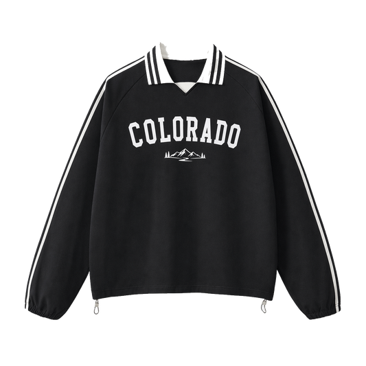 Collection 9 Colorado Contrast Striped Lapel Collar Sweatshirt - Black front