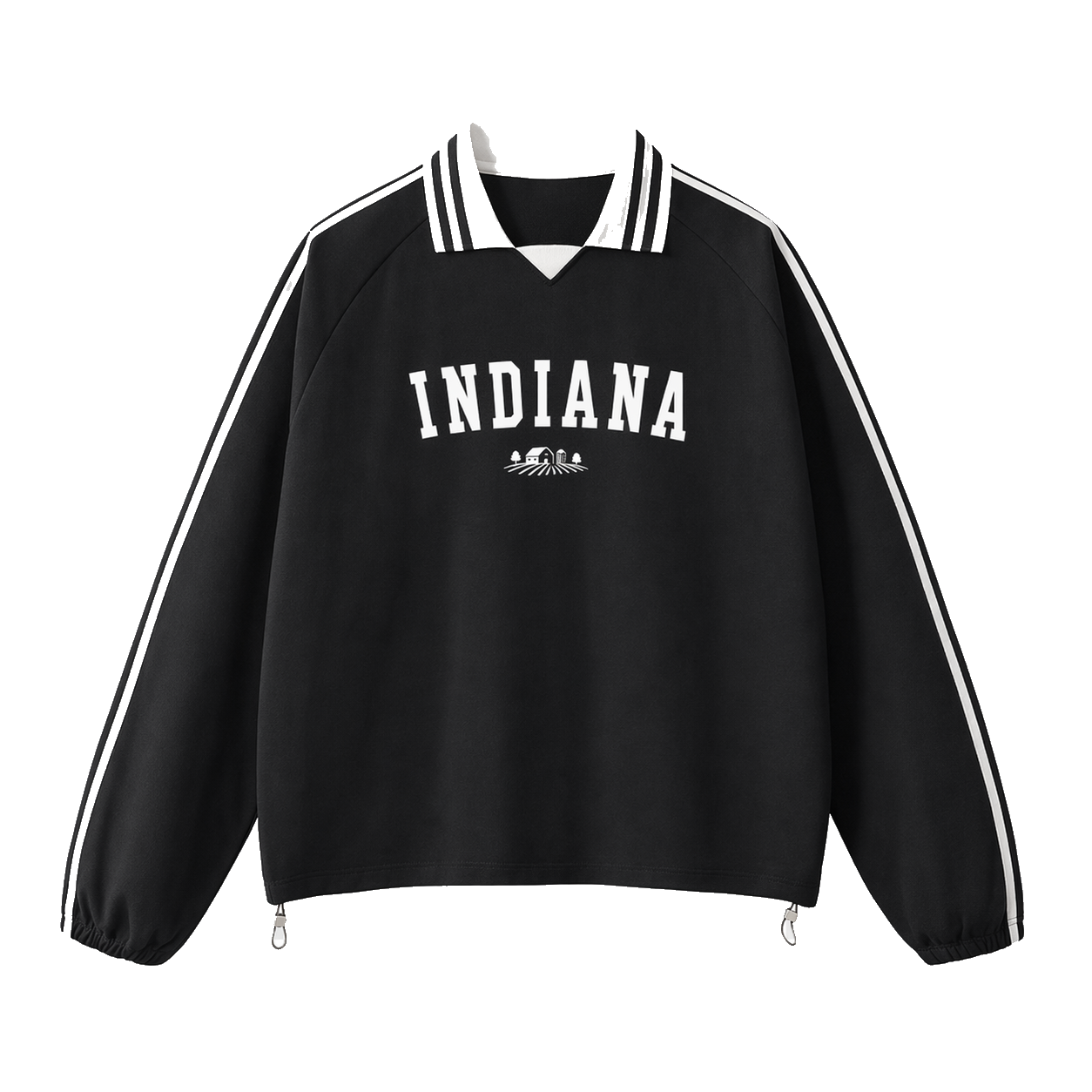 Collection 9 Indiana Contrast Striped Lapel Collar Sweatshirt - Black front