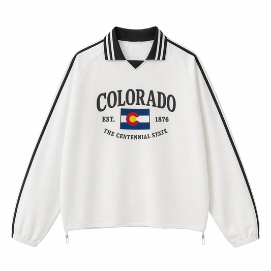 Collection 8 Colorado Contrast Striped Lapel Collar Sweatshirt - White front