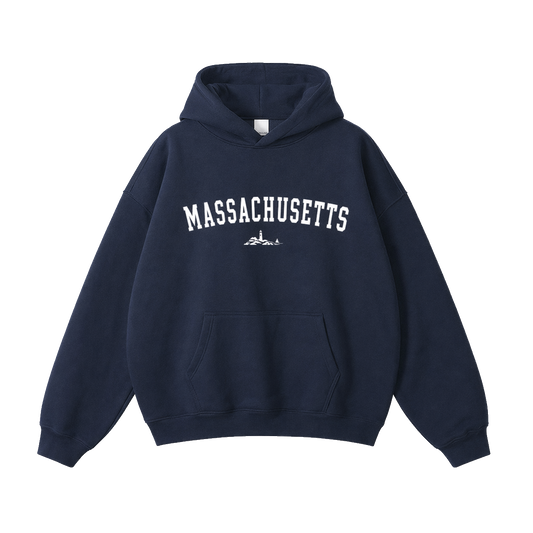 Collection 9 Massachusetts Oversize Fleeced Hoodie - Navy Blue front