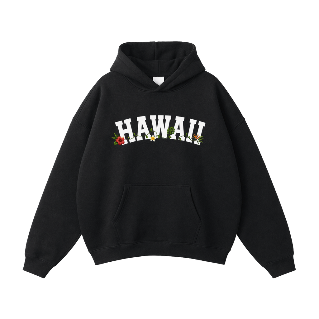 Collection 10 Hawaii Oversize Fleeced Hoodie - Black front