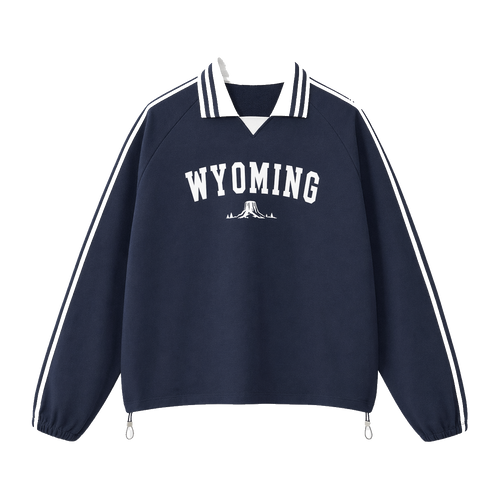 Collection 9 Wyoming Contrast Striped Lapel Collar Sweatshirt - Royal Blue front
