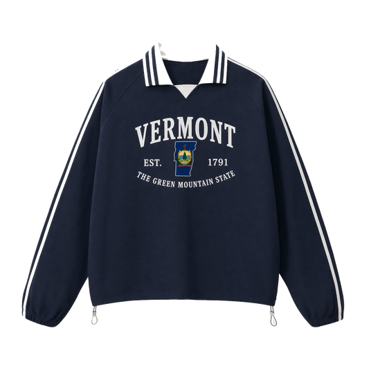 Collection 8 Vermont Contrast Striped Lapel Collar Sweatshirt - Royal Blue front