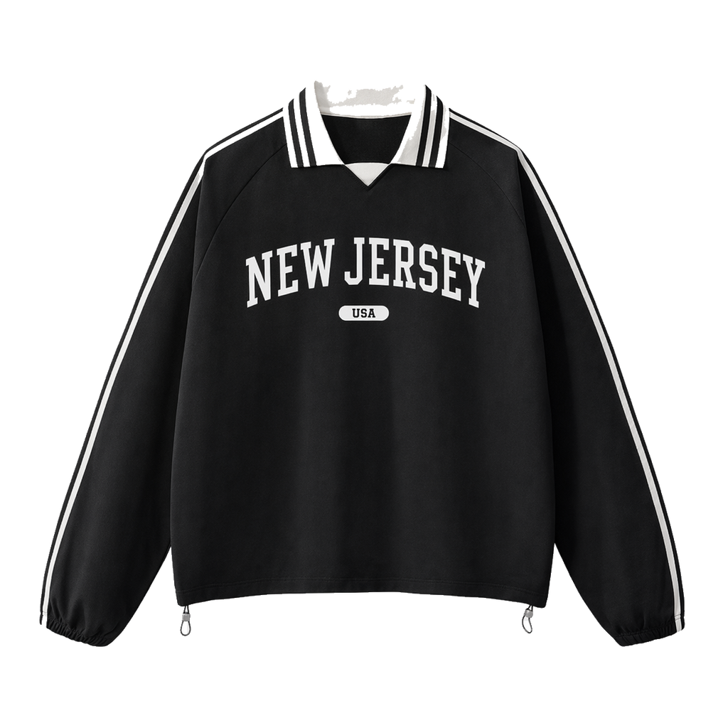 Collection 4 New Jersey Contrast Striped Lapel Collar Sweatshirt - Black front