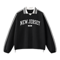 Collection 4 New Jersey Contrast Striped Lapel Collar Sweatshirt - Black front