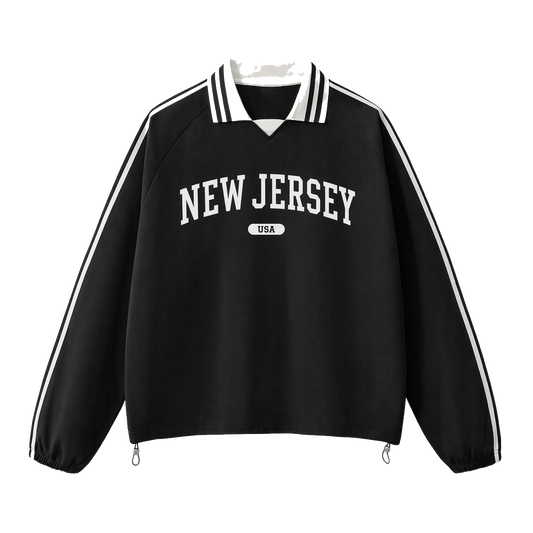Collection 4 New Jersey Contrast Striped Lapel Collar Sweatshirt - Black front
