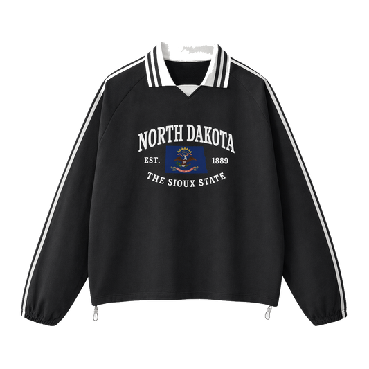 Collection 8 North Dakota Contrast Striped Lapel Collar Sweatshirt - Black front