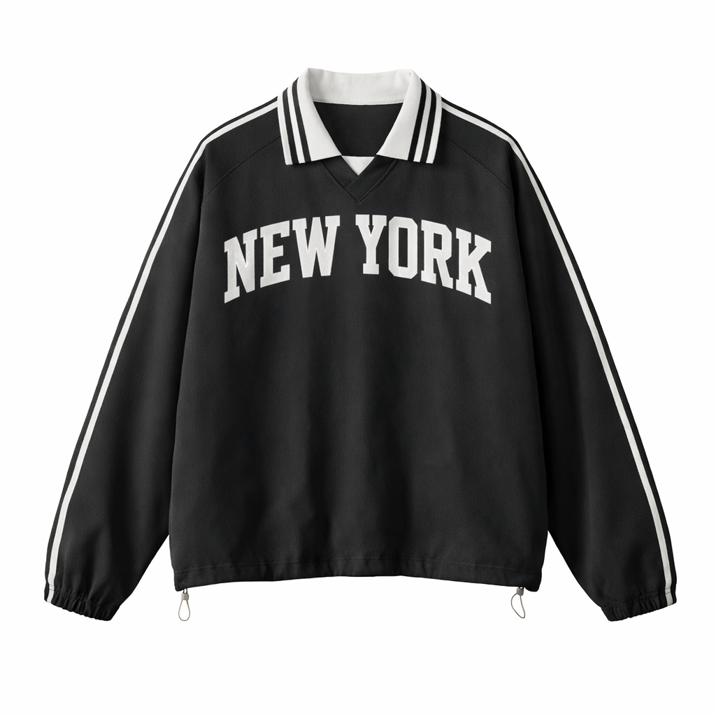 Collection 1 New York Contrast Striped Lapel Collar Sweatshirt - Black front