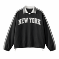 Collection 1 New York Contrast Striped Lapel Collar Sweatshirt - Black front