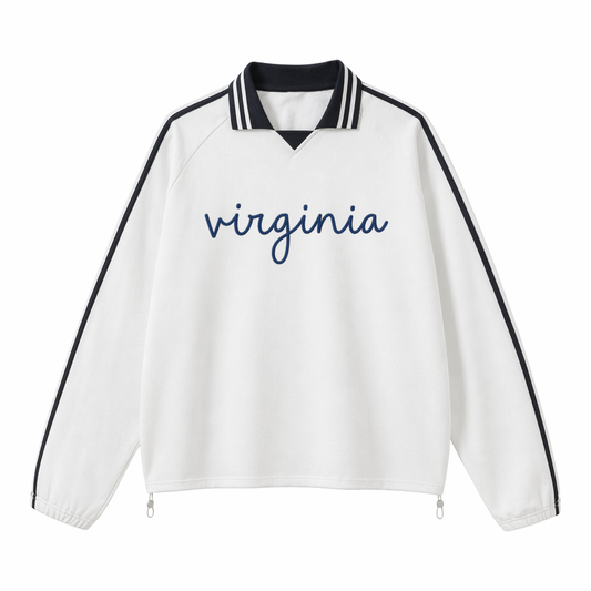 Collection 3 Virginia Contrast Striped Lapel Collar Sweatshirt - White front