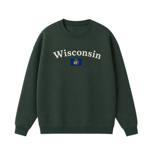 Collection 6 Wisconsin Essential Heavyweight Crewneck Sweatshirt - Dark Green front
