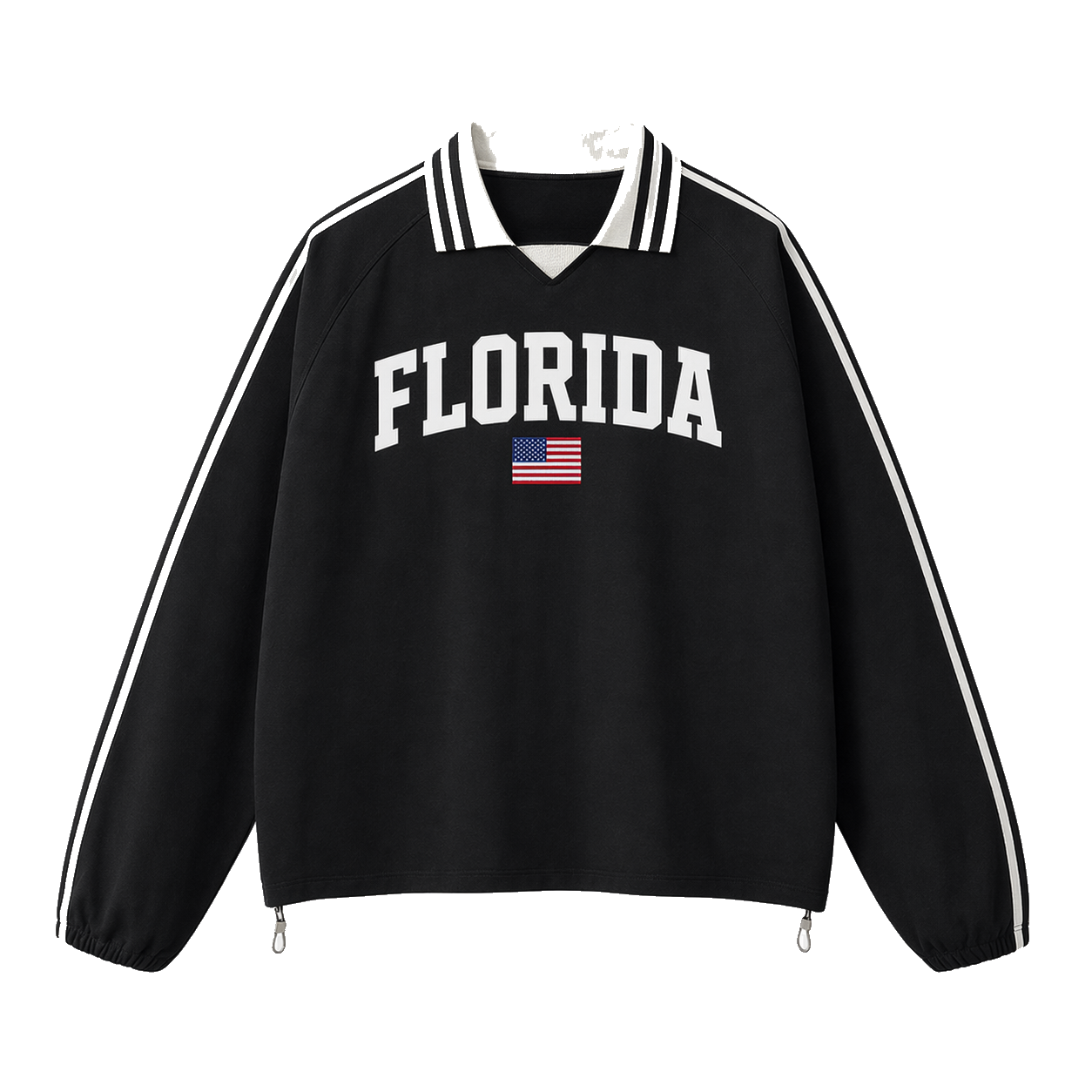 Collection 2 Florida Contrast Striped Lapel Collar Sweatshirt - Black front
