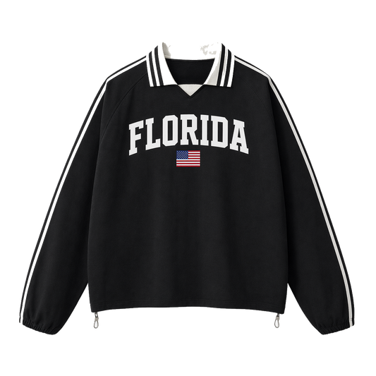 Collection 2 Florida Contrast Striped Lapel Collar Sweatshirt - Black front