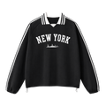 Collection 9 New York Contrast Striped Lapel Collar Sweatshirt - Black front