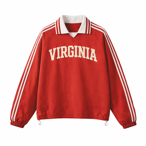 Collection 1 Virginia Contrast Striped Lapel Collar Sweatshirt - Red front