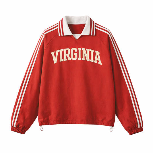 Collection 1 Virginia Contrast Striped Lapel Collar Sweatshirt - Red front