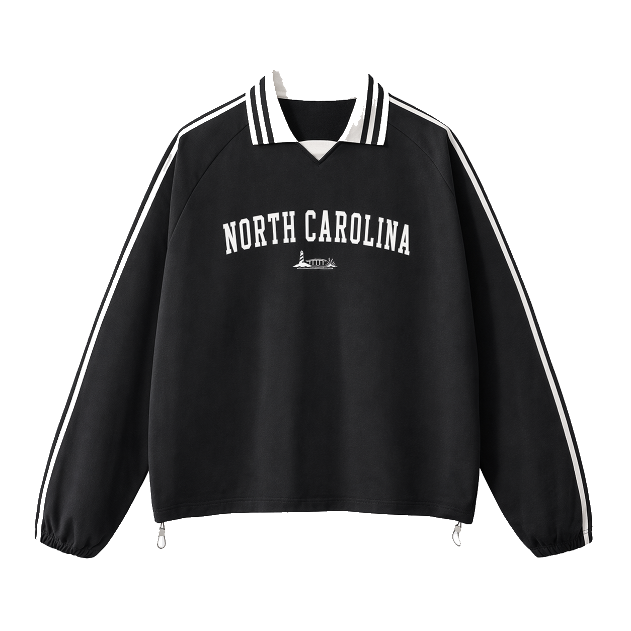 Collection 9 North Carolina Contrast Striped Lapel Collar Sweatshirt - Black front