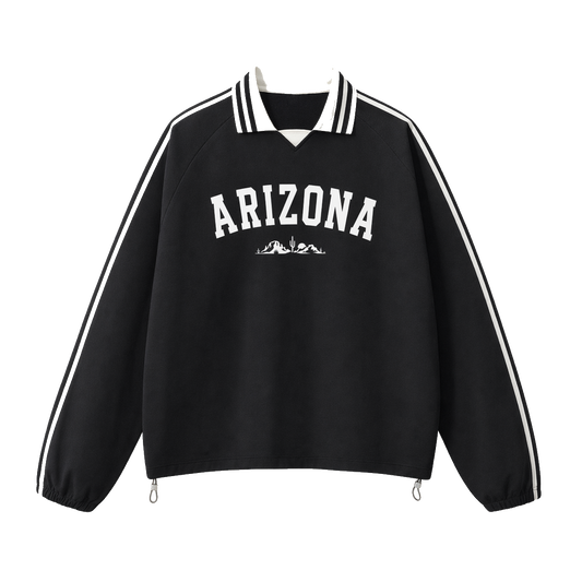 Collection 9 Arizona Contrast Striped Lapel Collar Sweatshirt - Black front