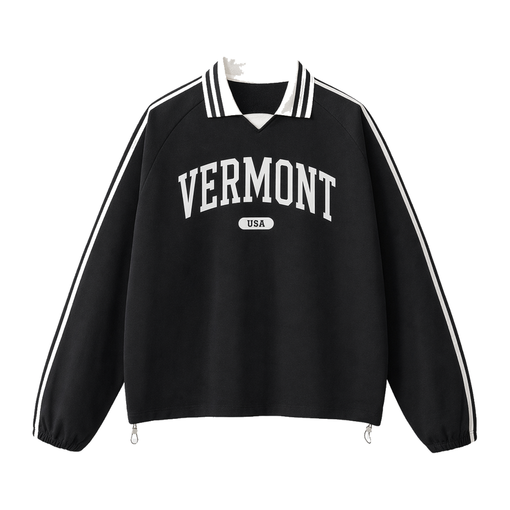 Collection 4 Vermont Contrast Striped Lapel Collar Sweatshirt - Black front