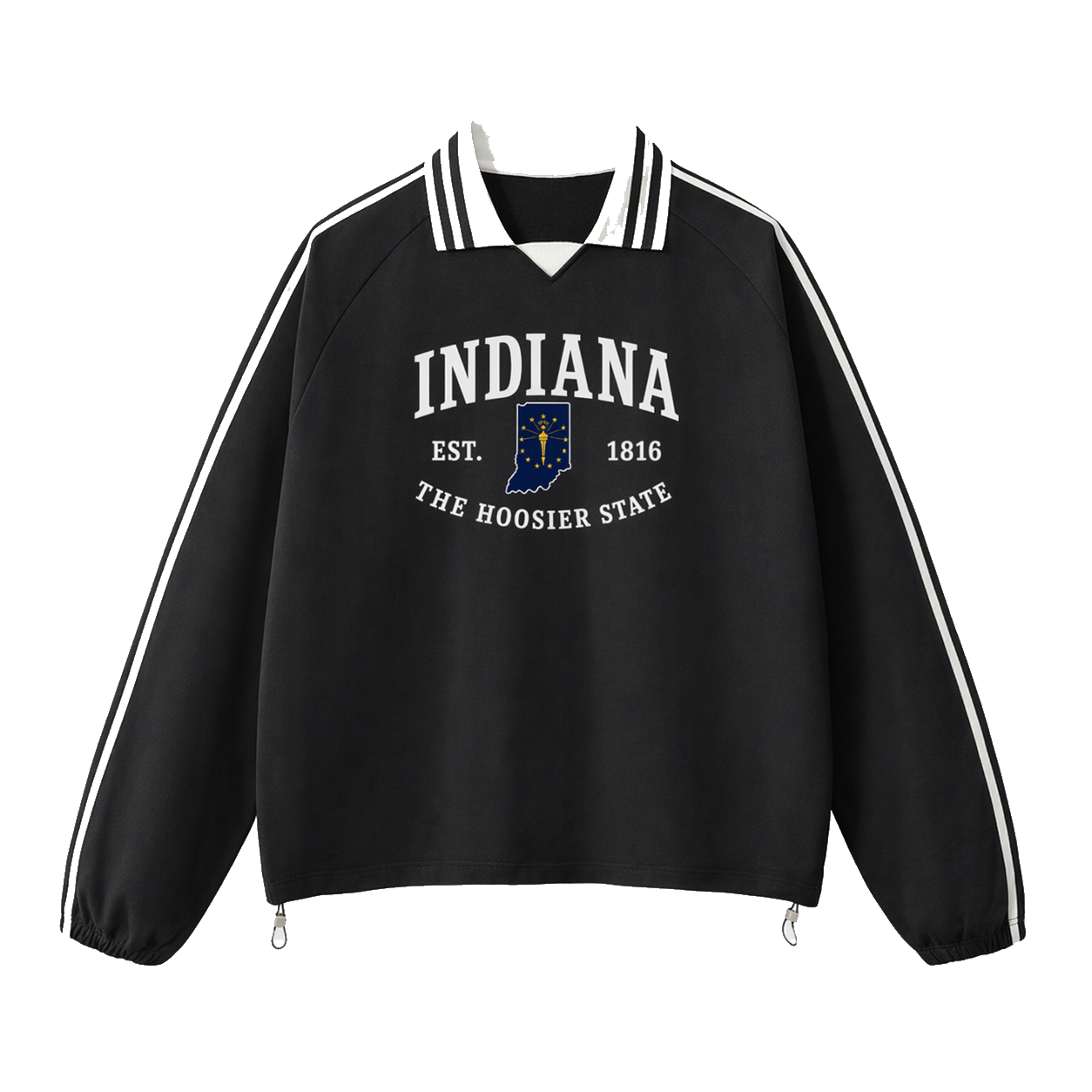 Collection 8 Indiana Contrast Striped Lapel Collar Sweatshirt - Black front