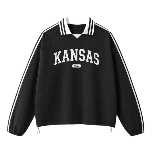 Collection 4 Kansas Contrast Striped Lapel Collar Sweatshirt - Black front
