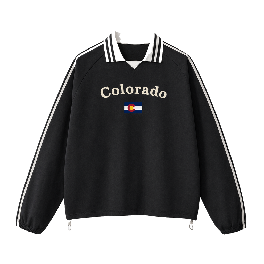 Collection 6 Colorado Contrast Striped Lapel Collar Sweatshirt - Black front