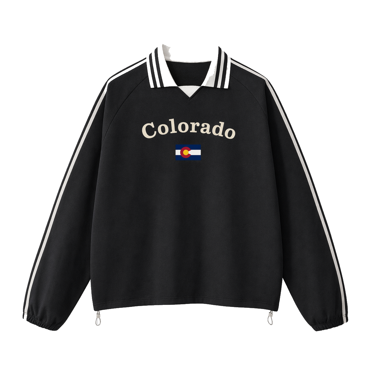 Collection 6 Colorado Contrast Striped Lapel Collar Sweatshirt - Black front