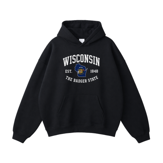 Collection 8 Wisconsin Oversize Fleeced Hoodie - Black front